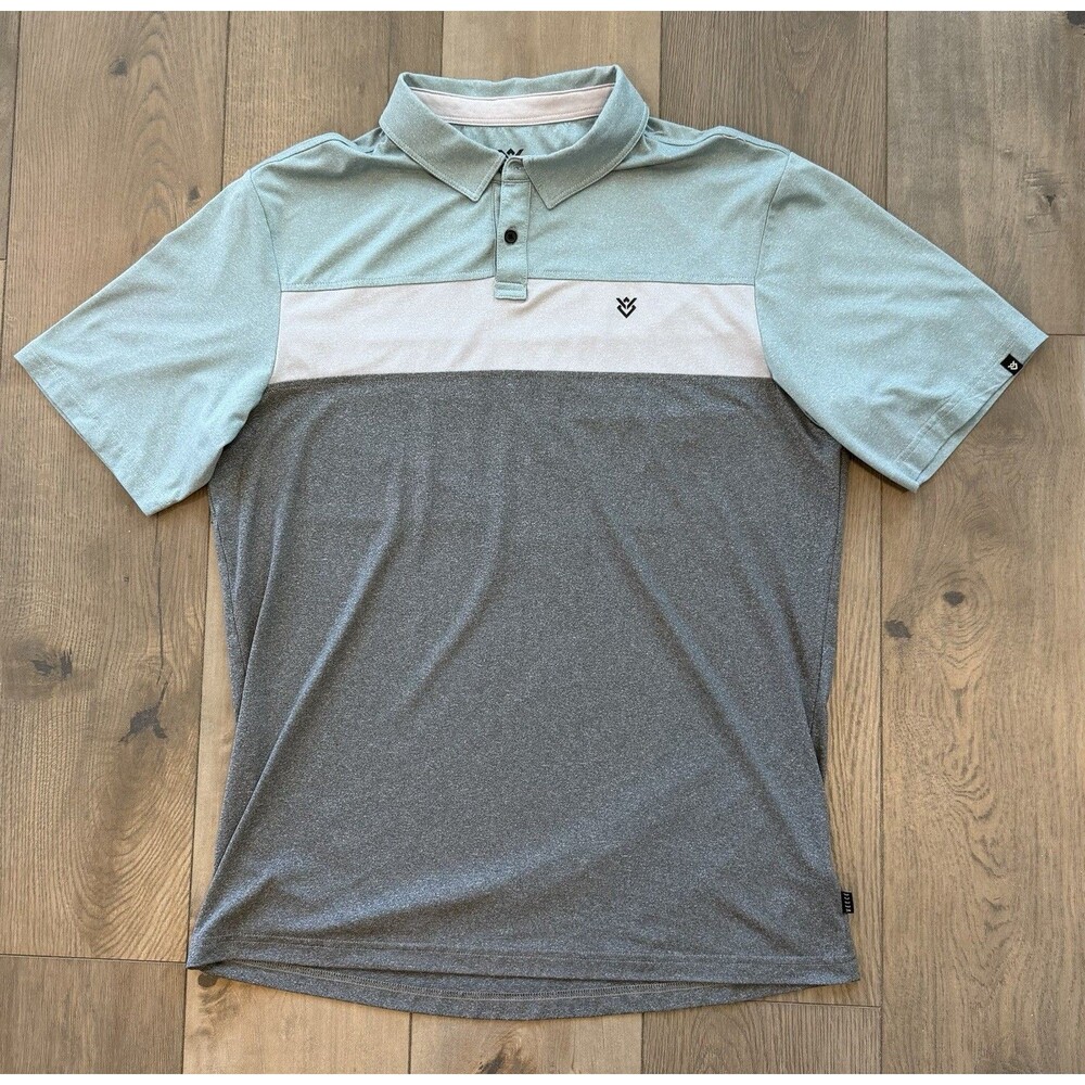 VEECE Mens Large Performance Colorblock Golf Polo Shirt Sage Green Grey Buckle L